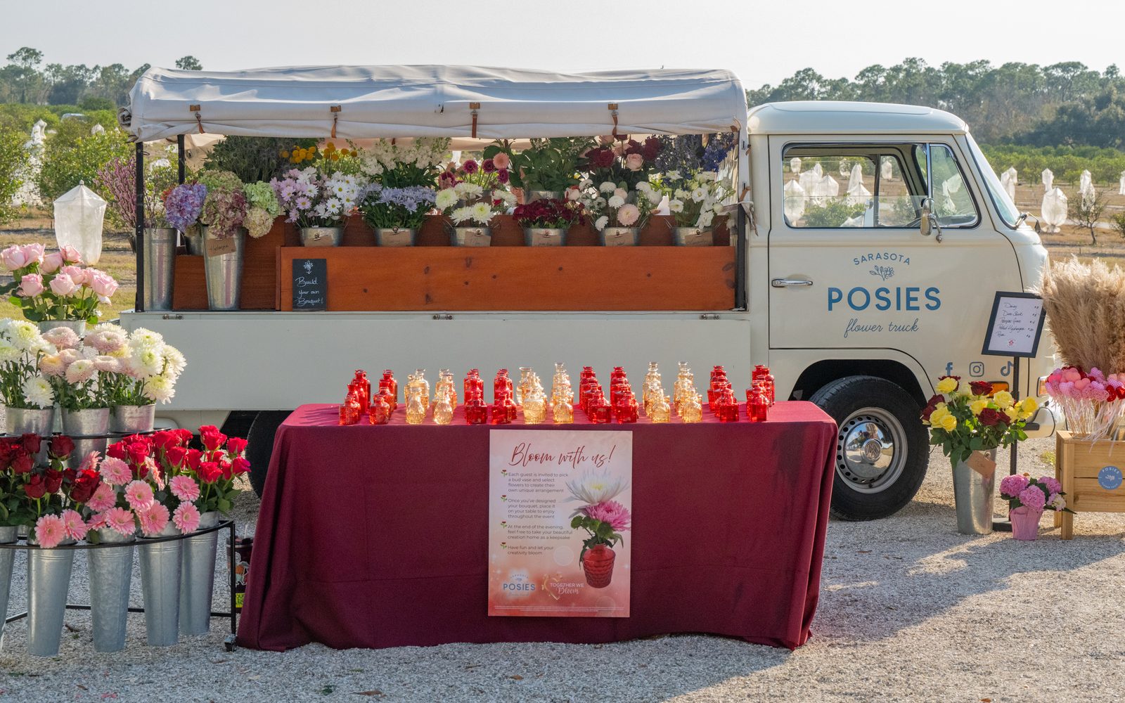 Fresh floral arrangements gathered for a celebration of life