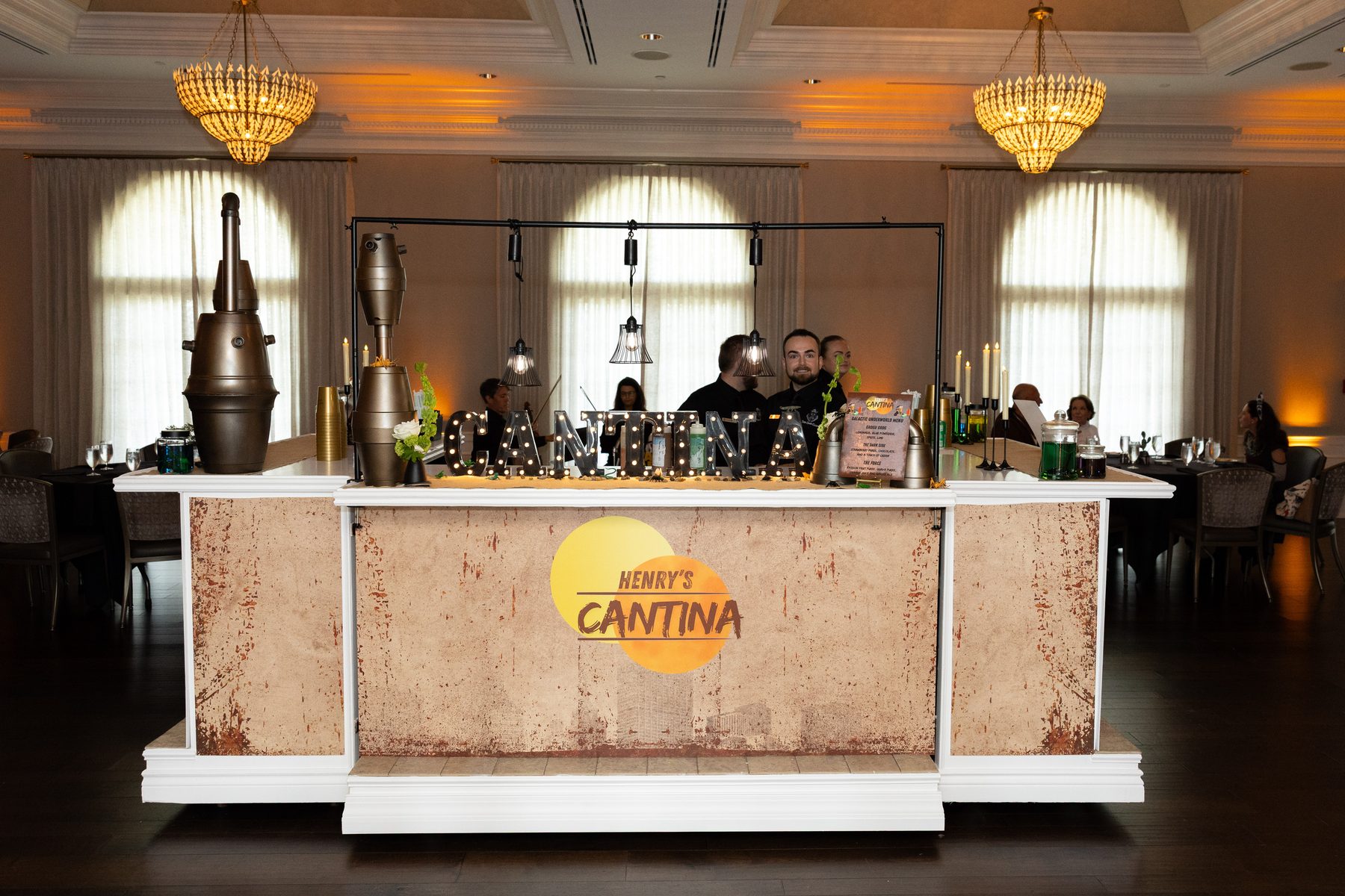 Custom themed cantina bar built for a milestone celebration
