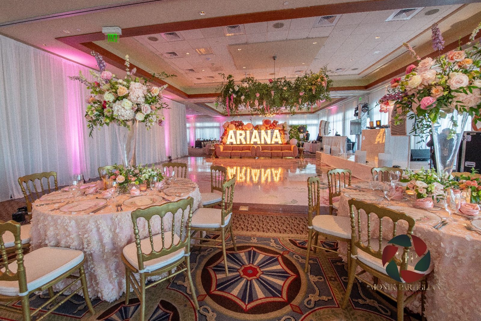 Blush floral ballroom planned by Kingsley Event Consulting