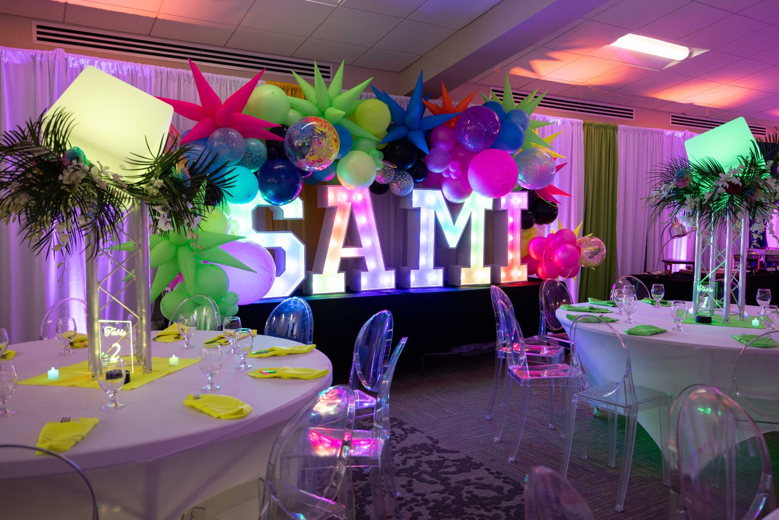 Neon balloon installation planned by Kingsley Event Consulting