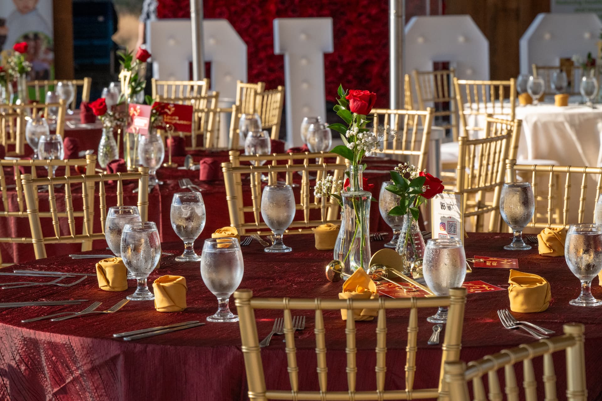 Crimson gala tablescape planned by Kingsley Event Consulting